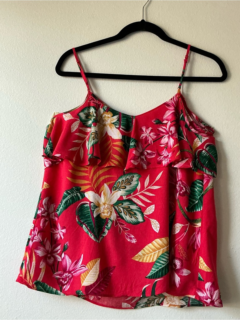 Old Navy Red Tropical Floral Cold-Shoulder Ruffle Top Size M - Picture 3 of 8